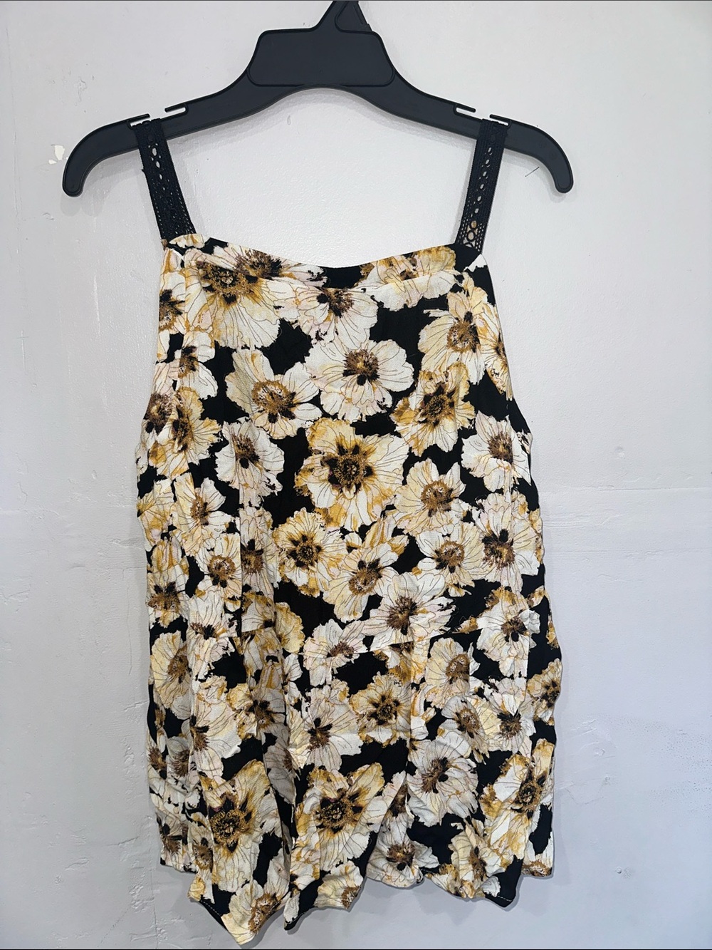 Maurices Black Floral Top with Cream and Mustard Accents